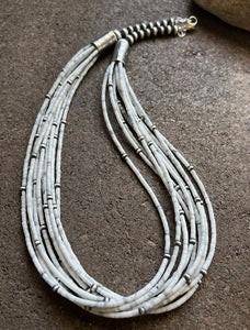 Sterling Silver Multi Strand White Howlite Bead W Pearls Necklace. 24 inch