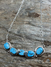 Load image into Gallery viewer, Zuni Sterling Silver Blue Turquoise Bar Chain Necklace. 19 inch. Gloria G