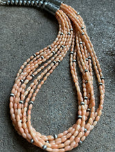 Load image into Gallery viewer, Sterling Silver Multi Strand Pink Coral W Pearls Bead Necklace 24 Inch