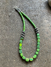 Load image into Gallery viewer, Sterling Silver Green Turquoise Bead Necklace. 18 inch