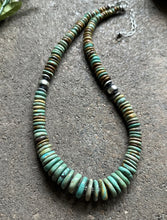 Load image into Gallery viewer, Sterling Silver Graduated Green Turquoise Bead Necklace. 19 inch