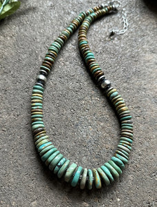 Sterling Silver Graduated Green Turquoise Bead Necklace. 19 inch