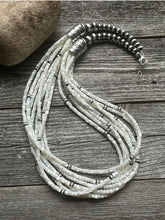 Load image into Gallery viewer, Sterling Silver Multi Strand Mother of Pearl Bead Necklace. 26 inch