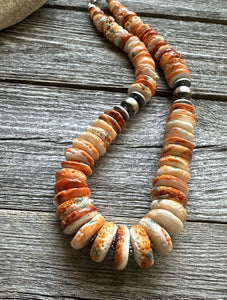 Sterling silver orange spiny oyster bead necklace 18 Inch