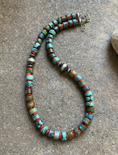 Load image into Gallery viewer, Sterling Silver Turquoise Coral Bead Necklace. 18.5 inch