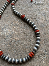 Load image into Gallery viewer, Sterling Silver Red Coral W 6mm Pearls Bead Necklace 18 inch