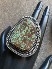 Load image into Gallery viewer, Native American Sterling Silver Green Royston Turquoise Adjustable Ring. CY