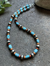 Load image into Gallery viewer, Sterling Silver Graduated Blue Turquoise Spiny Oyster Bead Necklace 20 Inch