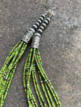 Load image into Gallery viewer, Sterling Silver Multi Strand Green Turquoise Heishi Bead Necklace. 22 inch