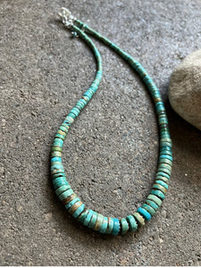Sterling Silver Graduated Heishi Turquoise Bead Necklace. 17 inch