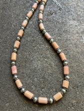 Load image into Gallery viewer, Sterling Silver Stamped Pearls Pink Coral Bead Necklace 19 inch