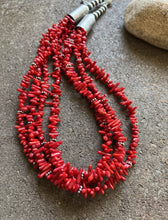 Load image into Gallery viewer, Sterling Silver Multi Strand Red Coral Bead Necklace 22 Inch