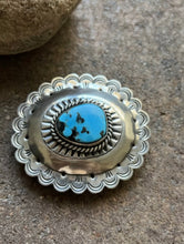 Load image into Gallery viewer, Native American Sterling Silver Turquoise Belt Buckle. CY