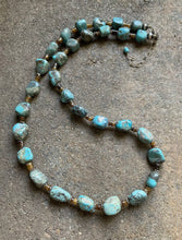 Load image into Gallery viewer, Sterling Silver Turquoise Nuggets with Heishi Bead Necklace. 25 inch