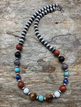 Load image into Gallery viewer, Sterling Silver Multi Stone Round W Navajo Pearls Bead Necklace 18 inch