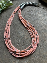 Load image into Gallery viewer, Sterling Silver Multi Strand Pink Coral W Pearls Bead Necklace 24 Inch
