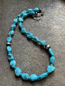 Sterling Silver Turquoise Bead Necklace. 18 inch