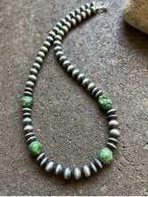 Load image into Gallery viewer, Sterling Silver Pearls Sonoran Gold Turquoise Nuggets Bead Necklace 18 inch