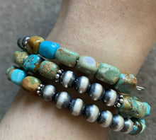 Load image into Gallery viewer, Sterling Silver Blue Green Turquoise Navajo Pearls Wrap Spiral Bead Bracelet