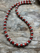 Load image into Gallery viewer, Sterling Silver Stamped Pearls Coral Bead Necklace 18 inch