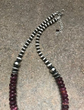 Load image into Gallery viewer, Sterling Silver Purple Spiny Oyster with Navajo Pearls Bead Necklace. 18 inch