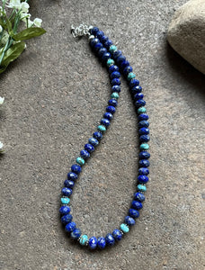 Sterling Silver Lapis Turquoise Bead Necklace. 19 inch