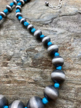 Load image into Gallery viewer, Sterling Silver Graduated Sleeping Beauty Turquoise Navajo Pearl Bead Necklace