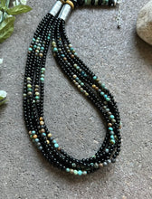 Load image into Gallery viewer, Sterling Silver Multi Strand Black Onyx Turquoise Bead Necklace. 24 Inch