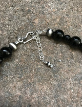 Load image into Gallery viewer, Sterling Silver Black Onyx Bead Necklace. 47 inch