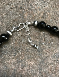 Sterling Silver Black Onyx Bead Necklace. 47 inch