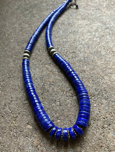 Sterling Silver Lapis Heishi Bead Necklace. 18 inch