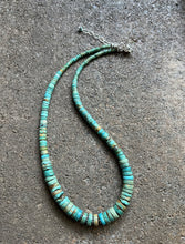 Load image into Gallery viewer, Sterling Silver Graduated Heishi Turquoise Bead Necklace. 17 inch