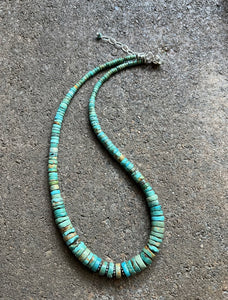 Sterling Silver Graduated Heishi Turquoise Bead Necklace. 17 inch