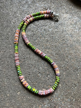 Load image into Gallery viewer, Sterling Silver Multi Color Shell Green Turquoise Bead Necklace. 18 inch