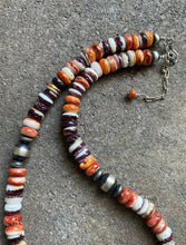 Load image into Gallery viewer, Sterling Silver Orange Purple Spiny Oyster Bead Necklace. 19 inch