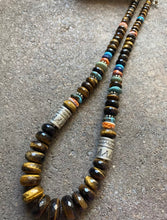 Load image into Gallery viewer, Sterling Silver Graduated Tiger’s Eye Multi Stone Bead Necklace. 24 inch