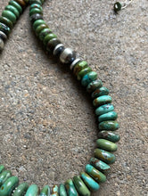 Load image into Gallery viewer, Sterling Silver Graduated Green Turquoise Bead Necklace. 18 inch