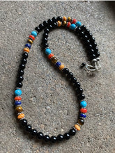 Load image into Gallery viewer, Sterling Silver Black Onyx Multi Stone Bead Necklace. 18 inch. Gift