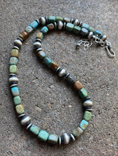 Load image into Gallery viewer, Sterling Silver Blue Green Turquoise W Navajo Pearls Bead Necklace 16 inch