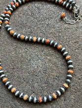 Load image into Gallery viewer, Sterling Silver Orange Spiny Oyster with 6mm Pearls Bead Necklace. 22 inch