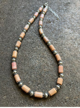 Load image into Gallery viewer, Sterling Silver Stamped Pearls Pink Coral Bead Necklace 19 inch