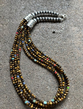 Load image into Gallery viewer, Sterling Silver Multi Strand Stone Tiger’s Eye Bead Necklace. 22 Inch.