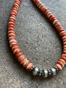 Sterling Silver Spiny Oyster Bead Necklace. 18.5 inch