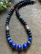 Load image into Gallery viewer, Sterling Silver Lapis Multi Stone Bead Necklace. 22 inch