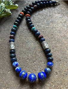 Sterling Silver Lapis Multi Stone Bead Necklace. 22 inch