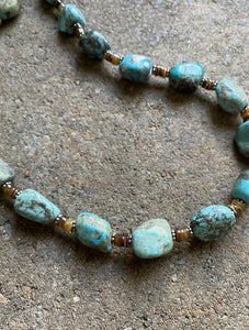Sterling Silver Turquoise Nuggets with Heishi Bead Necklace. 25 inch