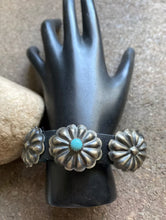 Load image into Gallery viewer, Vintage Native American Sterling Silver Turquoise Leather Band Bracelet