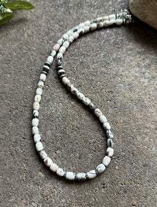 Sterling Silver White Buffalo Turquoise Bead W Pearls Necklace. 18 inch