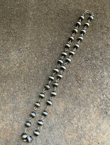 Sterling Silver 8mm Navajo Pearls Rosary Bead Necklace. 16 Inch.