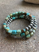 Load image into Gallery viewer, Sterling Silver Blue Green Turquoise Navajo Pearls Wrap Spiral Bead Bracelet